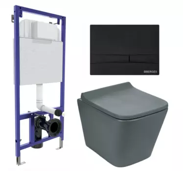 Комплект 3 в 1 инсталляция Berges Wasserhaus Novum 040255 + Унитаз подвесной Weltwasser WW SK Gelbach 041 MT-GR + кнопка черная 040255+10000008263