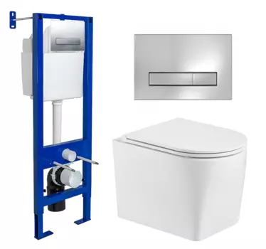 Комплект 3 в 1 инсталляция Berges Wasserhaus Atom Line 410 + Унитаз подвесной WeltWasser Nesenbach 004 GL-WT + кнопка хром 040338+10000008265