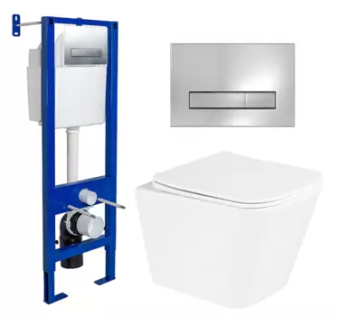 Комплект 3 в 1 инсталляция Berges Wasserhaus Atom Line 410 + Унитаз подвесной BelBagno Due BB3103CHR/SC + кнопка хром 040338+BB3103CHR/SC