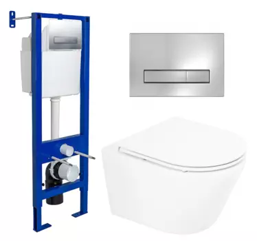 Комплект 3 в 1 инсталляция Berges Wasserhaus Atom Line 410 + Унитаз подвесной BelBagno Tre BB8001CHR/SC + кнопка хром 040338+BB8001CHR/SC