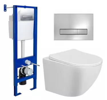 Комплект 3 в 1 инсталляция Berges Wasserhaus Atom Line 410 + Унитаз подвесной Taliente Amato AM25010 + кнопка хром 040338+AM25010