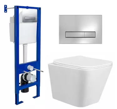 Комплект 3 в 1 инсталляция Berges Wasserhaus Atom Line 410 + Унитаз подвесной Taliente Correto CR25200 + кнопка хром 040338+CR25200