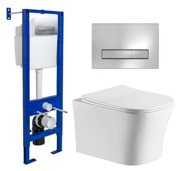 Комплект 3 в 1 инсталляция Berges Wasserhaus Atom Line 410 + Подвесной унитаз CeruttiSpa Marmolada aria CT7778 + кнопка хром 040338+7778