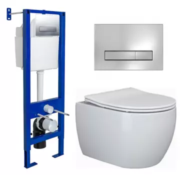 Комплект 3 в 1 инсталляция Berges Wasserhaus Atom Line 410 + Унитаз подвесной Ceramica Nova Play CN3001 + кнопка хром 040338+CN3001