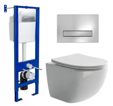 Комплект 3 в 1 инсталляция Berges Wasserhaus Atom Line 410 + Унитаз подвесной Ceramica Nova Forma CN3009 + кнопка хром 040338+CN3009