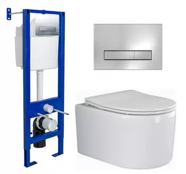 Комплект 3 в 1 инсталляция Berges Wasserhaus Atom Line 410 + Унитаз подвесной Ceramica Nova Moments CN3003 + кнопка хром 040338+CN3003