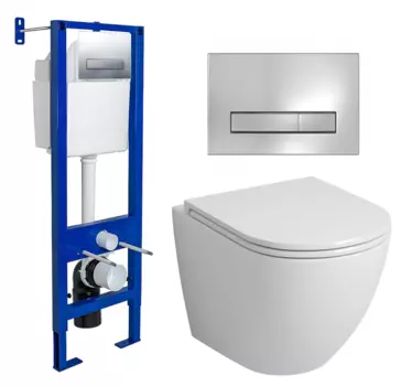 Комплект 3 в 1 инсталляция Berges Wasserhaus Atom Line 410 + Унитаз подвесной Grossman GR-4455S + кнопка хром 040338+GR-4455S