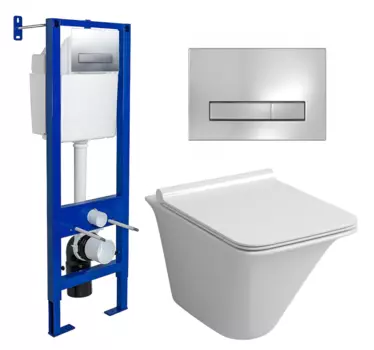 Комплект 3 в 1 инсталляция Berges Wasserhaus Atom Line 410 + Унитаз подвесной Grossman GR-4413S + кнопка хром 040338+GR-4413S