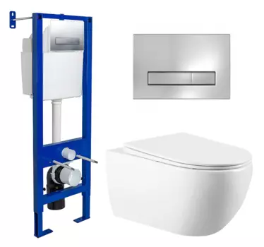 Комплект 3 в 1 инсталляция Berges Wasserhaus Atom Line 410 + Унитаз подвесной Vincea Evo VT1-34 + кнопка хром 040338+VT1-34