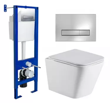 Комплект 3 в 1 инсталляция Berges Wasserhaus Atom Line 410 + Подвесной унитаз WeltWasser Gelbach 043 GL-WT + кнопка хром 040338+10000011749