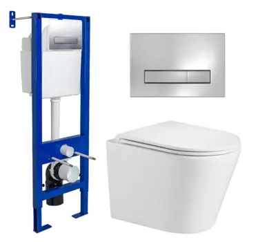 Комплект 3 в 1 инсталляция Berges Wasserhaus Atom Line 410 + Подвесной унитаз WeltWasser Salzbach 043 GL-WT + кнопка хром 040338+10000010281