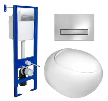 Комплект 3 в 1 инсталляция Berges Wasserhaus Atom Line 410 + Подвесной унитаз WeltWasser Jeckenbach + кнопка хром 040338+10000003809