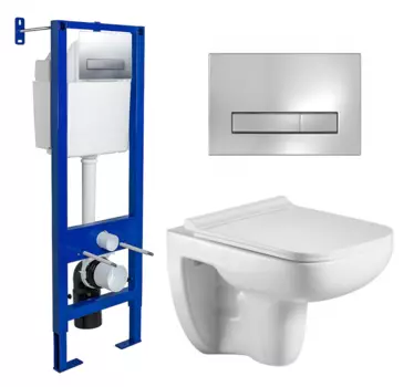 Комплект 3 в 1 инсталляция Berges Wasserhaus Atom Line 410 + Подвесной унитаз WeltWasser Kehlbach 004 GL-WT + кнопка хром 040338+10000003810