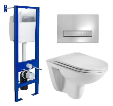Комплект 3 в 1 инсталляция Berges Wasserhaus Atom Line 410 + Подвесной унитаз WeltWasser Baarbach 004 GL-WT + кнопка хром 040338+10000003811