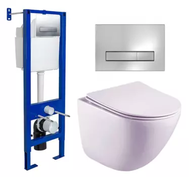 Комплект 3 в 1 инсталляция Berges Wasserhaus Atom Line 410 + Унитаз подвесной Esbano Lotus ESUPLOTUW + кнопка хром 040338+ESUPLOTUW