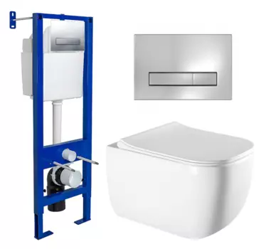 Комплект 3 в 1 инсталляция Berges Wasserhaus Atom Line 410 + Унитаз подвесной Vincea Form VT1-35 + кнопка хром 040338+VT1-35