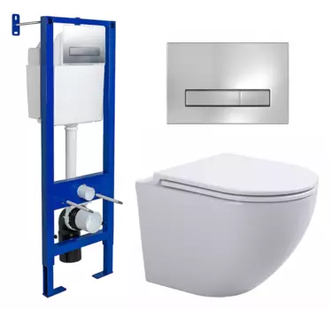 Комплект 3 в 1 инсталляция Berges Wasserhaus Atom Line 410 + Подвесной унитаз SinteSi EVI + кнопка хром 040338+SIN-TS-EVI-151