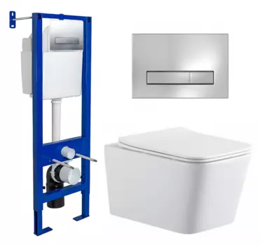 Комплект 3 в 1 инсталляция Berges Wasserhaus Atom Line 410 + Подвесной унитаз SinteSi BALTI + кнопка хром 040338+SIN-TS-BLT-171