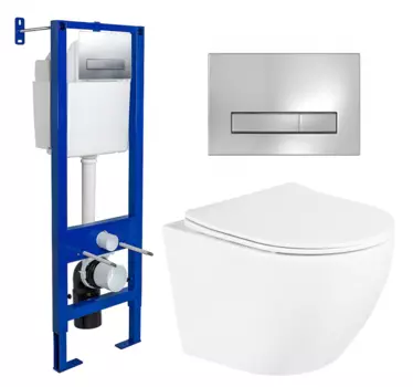 Комплект 3 в 1 инсталляция Berges Wasserhaus Atom Line 410 + Унитаз подвесной BelBagno Uno BB3105CHR/SC + кнопка хром 040338+BB3105CHR/SC