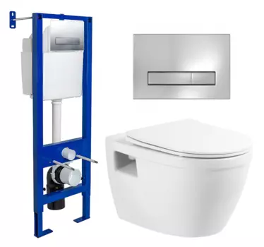 Комплект 3 в 1 инсталляция Berges Wasserhaus Atom Line 410 + Унитаз подвесной BelBagno Loto BB070CHR/SC + кнопка хром 040338+BB070CHR/SC