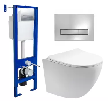 Комплект 3 в 1 инсталляция Berges Wasserhaus Atom Line 410 + Унитаз подвесной Акватек Европа AQ1900-00 + кнопка хром 040338+AQ1900-00