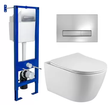 Комплект 3 в 1 инсталляция Berges Wasserhaus Atom Line 410 + Унитаз подвесной Акватек Вега AQ1905-00 + кнопка хром 040338+AQ1905-00