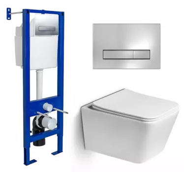 Комплект 3 в 1 инсталляция Berges Wasserhaus Atom Line 410 + Унитаз подвесной SantiLine SL-5007 + кнопка хром 040338+SL-5007