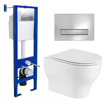 Комплект 3 в 1 инсталляция Berges Wasserhaus Atom Line 410 + Подвесной унитаз WeltWasser Erlenbach 004 GL-WT + кнопка хром 040338+10000003807