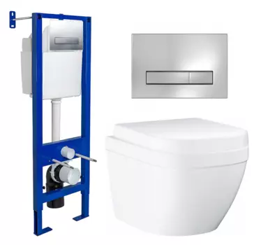 Комплект 3 в 1 инсталляция Berges Wasserhaus Atom Line 410 + Унитаз подвесной Grohe Euro Ceramic 39206000 + кнопка хром 040338+39206000+39330001