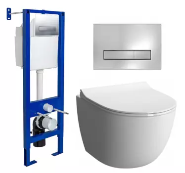 Комплект 3 в 1 инсталляция Berges Wasserhaus Atom Line 410 + Унитаз подвесной VitrA Sento 7748В003-0075 + кнопка хром 040338+7748B003-0075+130-003-009