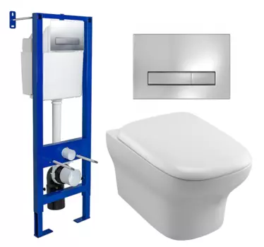 Комплект 3 в 1 инсталляция Berges Wasserhaus Atom Line 410 + Унитаз подвесной Jacob Delafon Vox EDM102-00 + кнопка хром 040338+EDM102-00+E20142-00