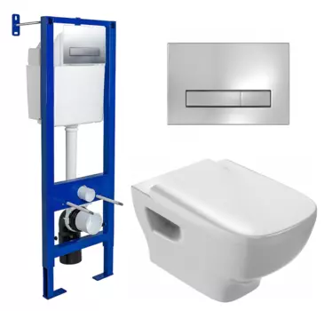Комплект 3 в 1 инсталляция Berges Wasserhaus Atom Line 410 + Унитаз подвесной Jacob Delafon Struktura EDE102-00 + кнопка хром 040338+EDE102-00+E20606-00