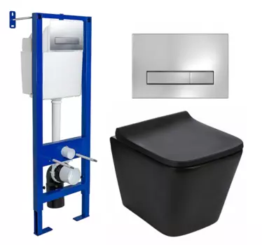 Комплект 3 в 1 инсталляция Berges Wasserhaus Atom Line 410 + Подвесной унитаз WeltWasser Gelbach 041 MT-BL + кнопка хром 040338+10000008262