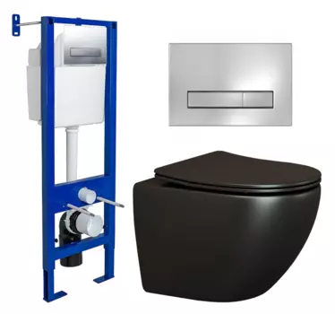 Комплект 3 в 1 инсталляция Berges Wasserhaus Atom Line 410 + Унитаз подвесной Ceramica Nova Metropol CN4002MB + кнопка хром 040338+CN4002MB