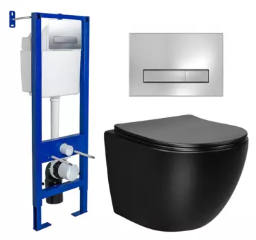 Комплект 3 в 1 инсталляция Berges Wasserhaus Atom Line 410 + Унитаз Vincea Globo VT1-14MB + кнопка хром 040338+VT1-14MB