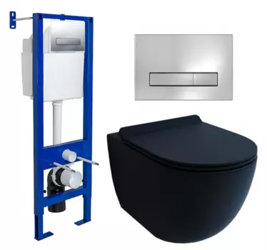 Комплект 3 в 1 инсталляция Berges Wasserhaus Atom Line 410 + Унитаз подвесной Esbano Garcia + кнопка хром 040338+ESUPGARCBM