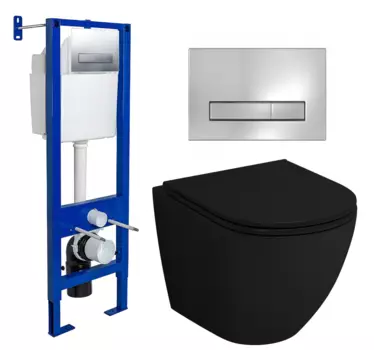 Комплект 3 в 1 инсталляция Berges Wasserhaus Atom Line 410 + Унитаз подвесной Grossman GR-4455BMS + кнопка хром 040338+GR-4455BMS