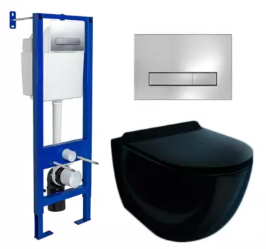 Комплект 3 в 1 инсталляция Berges Wasserhaus Atom Line 410 + Унитаз подвесной Esbano Garcia ESUPGARCB + кнопка хром 040338+ESUPGARCB