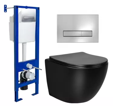 Комплект 3 в 1 инсталляция Berges Wasserhaus Atom Line 410 + Унитаз Vincea Globo VT1-14SMB + кнопка хром 040338+VT1-14SMB