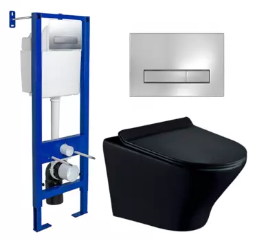 Комплект 3 в 1 инсталляция Berges Wasserhaus Atom Line 410 + Унитаз подвесной Esbano Aster ESUPASTEBM + кнопка хром 040338+ESUPASTEBM