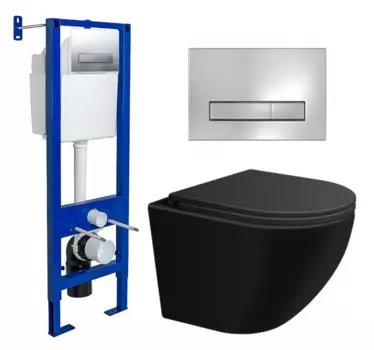 Комплект 3 в 1 инсталляция Berges Wasserhaus Atom Line 410 + Подвесной унитаз SinteSi EVI + кнопка хром 040338+SIN-TS-EVI-151BM