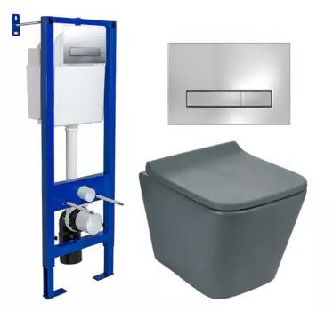 Комплект 3 в 1 инсталляция Berges Wasserhaus Atom Line 410 + Унитаз подвесной Weltwasser WW SK Gelbach 041 MT-GR + кнопка хром 040338+10000008263