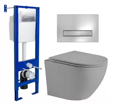 Комплект 3 в 1 инсталляция Berges Wasserhaus Atom Line 410 + Унитаз подвесной Weltwasser WW Merzbach 043 MT-GR + кнопка хром 040338+10000009941