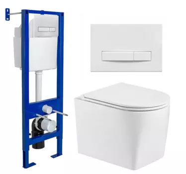 Комплект 3 в 1 инсталляция Berges Wasserhaus Atom Line 410 + Унитаз подвесной WeltWasser Nesenbach 004 GL-WT + кнопка белая 040339+10000008265