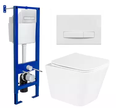 Комплект 3 в 1 инсталляция Berges Wasserhaus Atom Line 410 + Унитаз подвесной BelBagno Due BB3103CHR/SC + кнопка белая 040339+BB3103CHR/SC