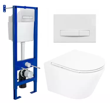 Комплект 3 в 1 инсталляция Berges Wasserhaus Atom Line 410 + Унитаз подвесной BelBagno Tre BB8001CHR/SC + кнопка белая 040339+BB8001CHR/SC