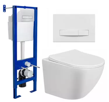 Комплект 3 в 1 инсталляция Berges Wasserhaus Atom Line 410 + Унитаз подвесной Taliente Amato AM25010 + кнопка белая 040339+AM25010