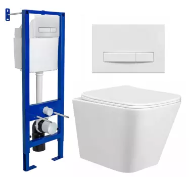 Комплект 3 в 1 инсталляция Berges Wasserhaus Atom Line 410 + Унитаз подвесной Taliente Correto CR25200 + кнопка белая 040339+CR25200