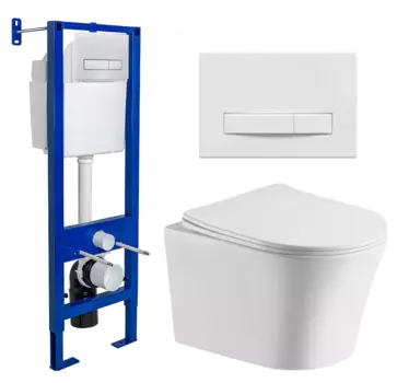 Комплект 3 в 1 инсталляция Berges Wasserhaus Atom Line 410 + Подвесной унитаз CeruttiSpa Adige Aria CT7837 + кнопка белая 040339+7837