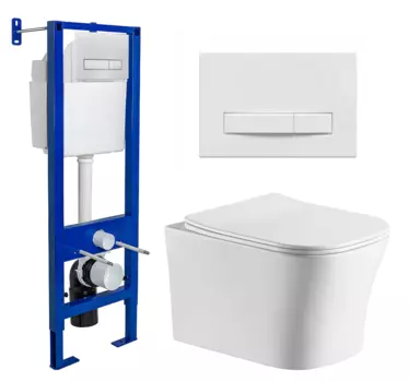 Комплект 3 в 1 инсталляция Berges Wasserhaus Atom Line 410 + Подвесной унитаз CeruttiSpa Marmolada aria CT7778 + кнопка белая 040339+7778